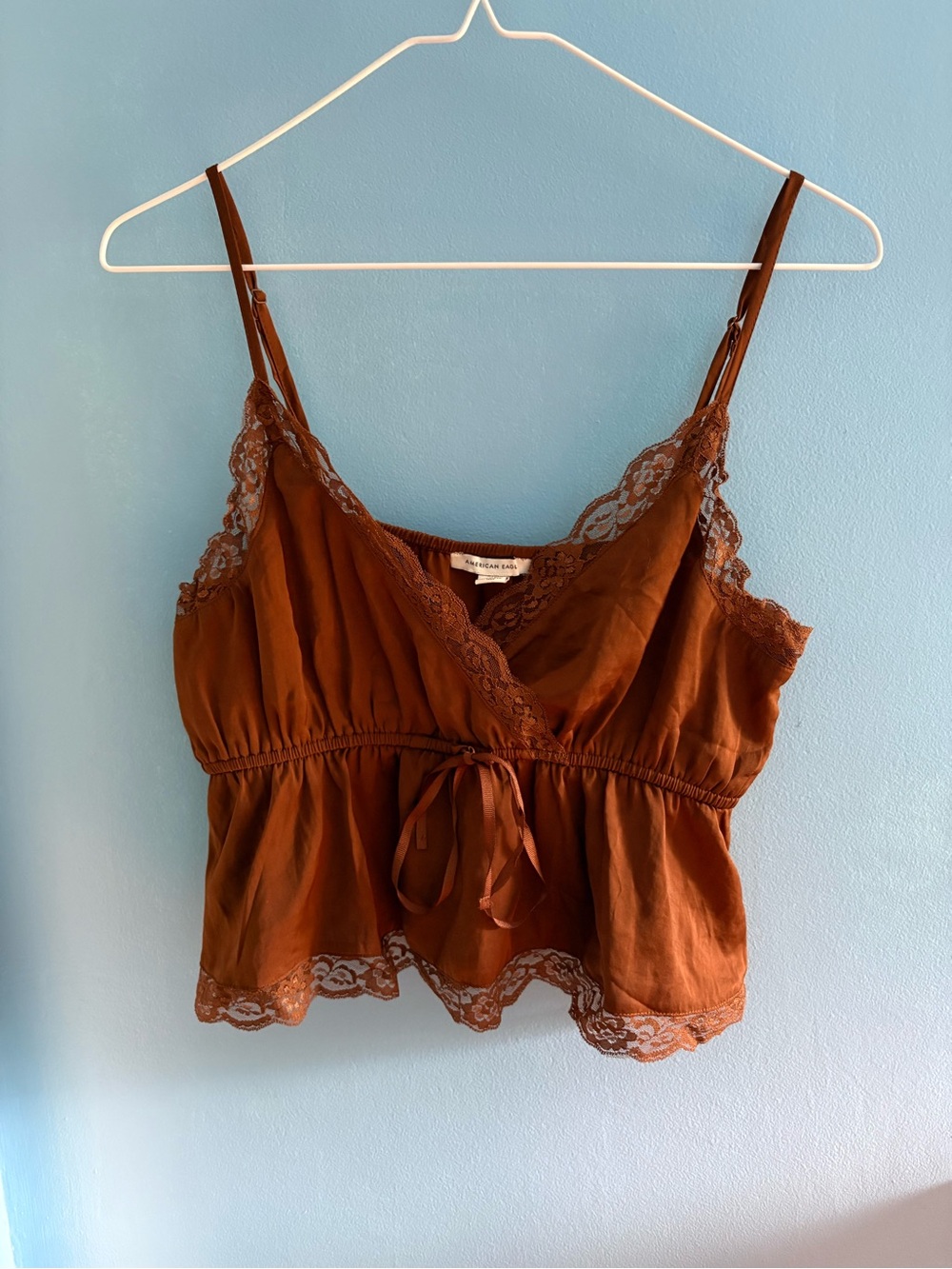 American Eagle Outfitters Brown Lace-Trim Crop Cami